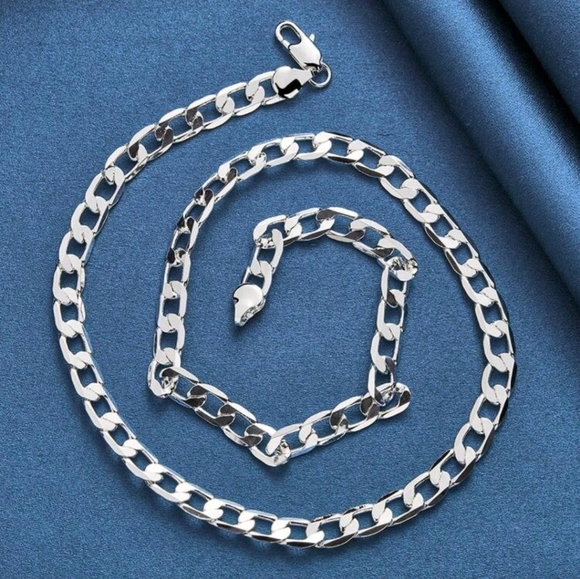925 Silver 8mm Curb Flat Side Cubin Link Chain Necklace 18" - Picture 5 of 6
